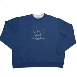 M&C Sportswear Vintage Crewneck Sweater Blue Embroidered Snowman Women's PXL 90s